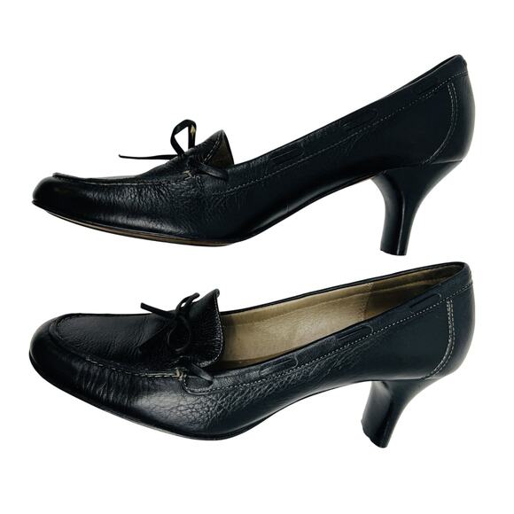 Vtg Circa Joan & David Heels Andre Black Leather Block Heel Womens 7 - Picture 1 of 9